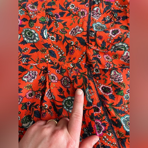 Anthropologie Maeve Women’s Orange Floral Kimono Silk Tie Blouse - Size Small - Picture 3 of 9